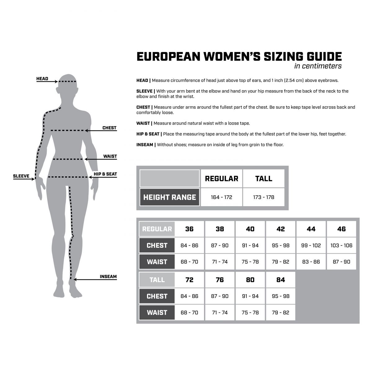 Klim Adria SIZE CHART